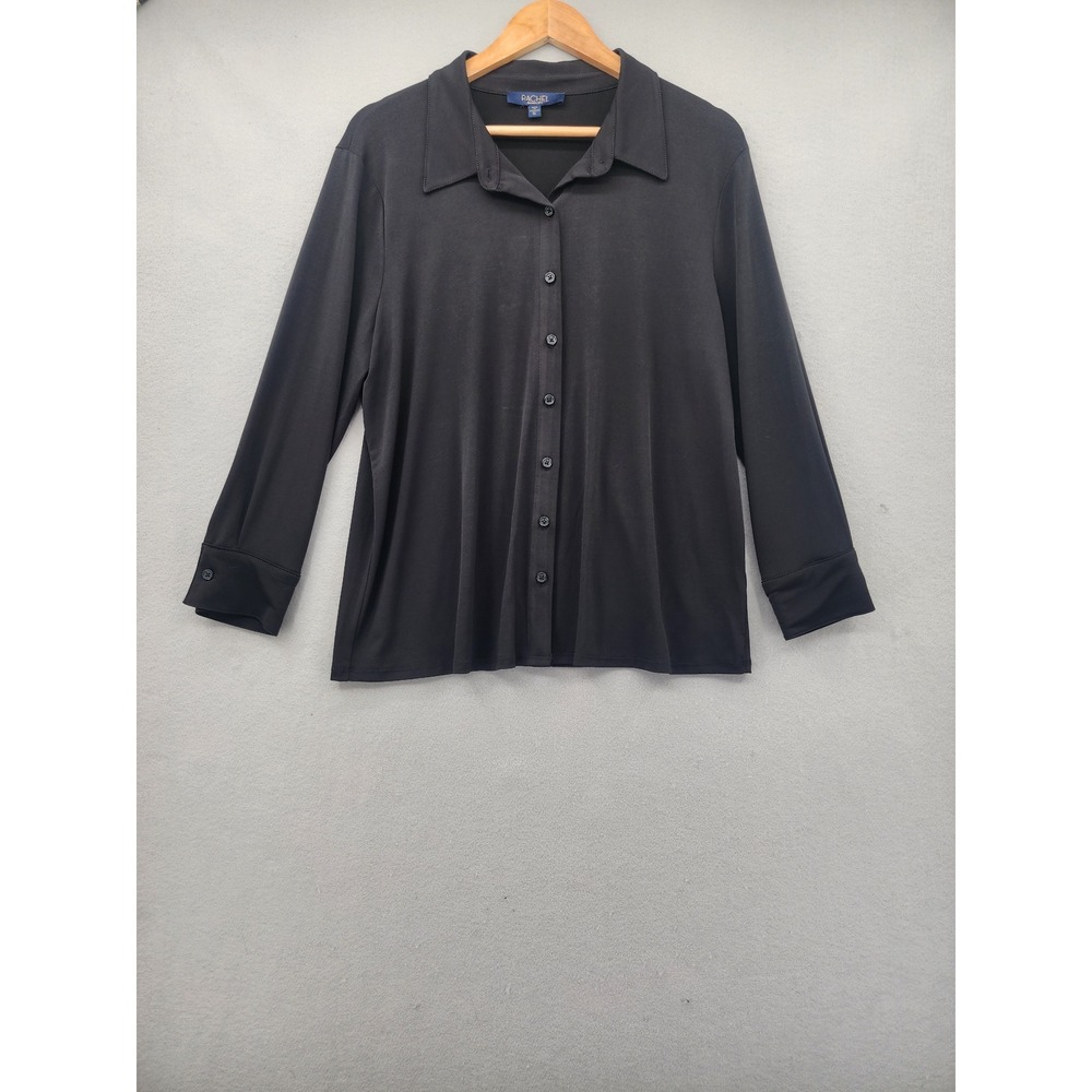 Rachel Rachel‎ Roy Black Button Down Blouse Long Sleeve Office Top XL Stretch